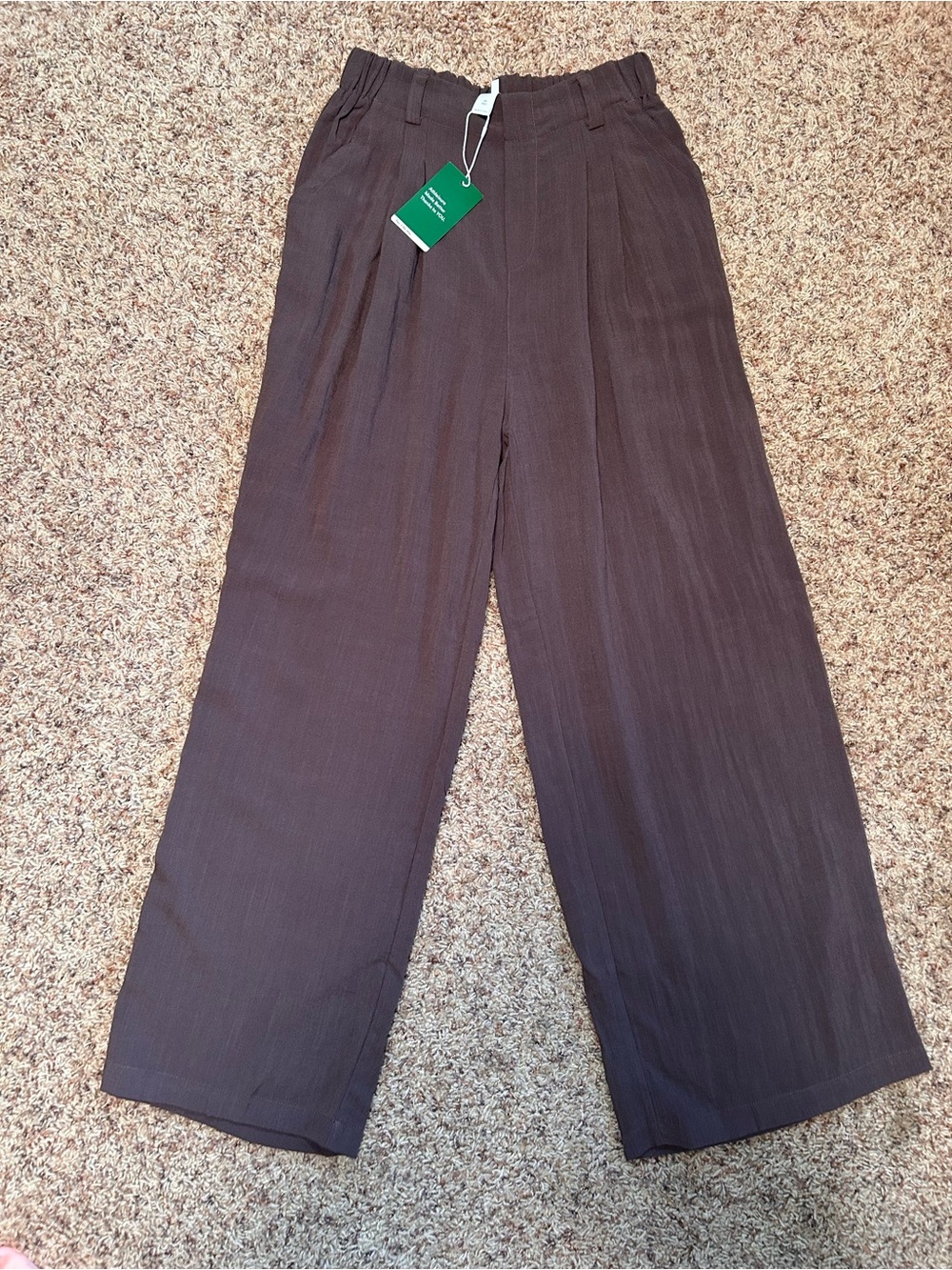 NWT Halara High Waisted Pleated Wide Leg Trousers, “Partridge” Brown, Small